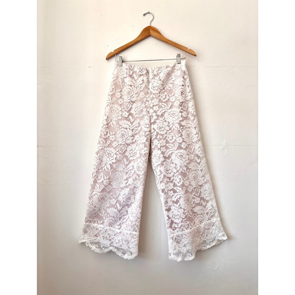 Joanna Hope White Lace Wide Leg Pants Size 10, Boho Bridal Wedding Bachelorette